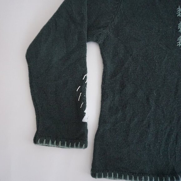 Vintage Christopher & Banks Green Hand-Embroidered Sweater Cabincore Winter L - Picture 8 of 10